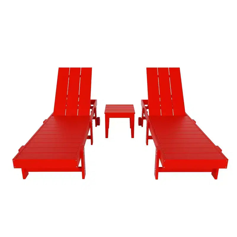 WestinTrends Ashore Lot de 2 chaises longues modernes en polyéthylène inclinables avec roues et 1 table d'appoint
