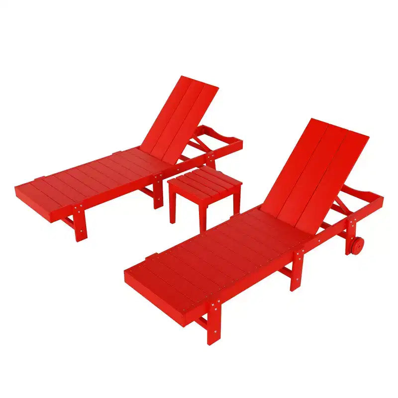 WestinTrends Ashore Lot de 2 chaises longues modernes en polyéthylène inclinables avec roues et 1 table d'appoint