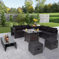 Costway 9 PCS Patio Furniture Set with 32 Fire Pit Table 50,000 BTU Square Propane Fire Pit Black/Grey/Navy/Red/Turquoise/White