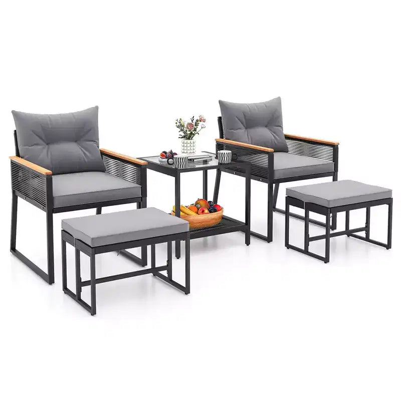 Ensemble de conversation d'extérieur 5 pièces Costway avec fauteuils en rotin et table d'appoint à 2 niveaux