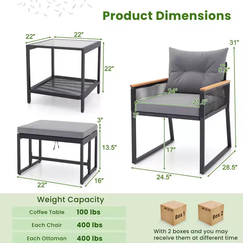 Ensemble de conversation d'extérieur 5 pièces Costway avec fauteuils en rotin et table d'appoint à 2 niveaux