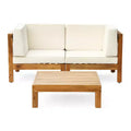 GDFStudio Keith Outdoor Acacia Wood Loveseat and Coffee Table Set with Cushions, Teak/Beige