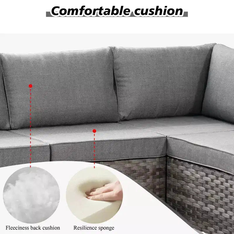 Marlton, ensemble de 9 meubles de patio en osier pour extérieur avec foyer, canapé et fauteuil pivotant avec coussins