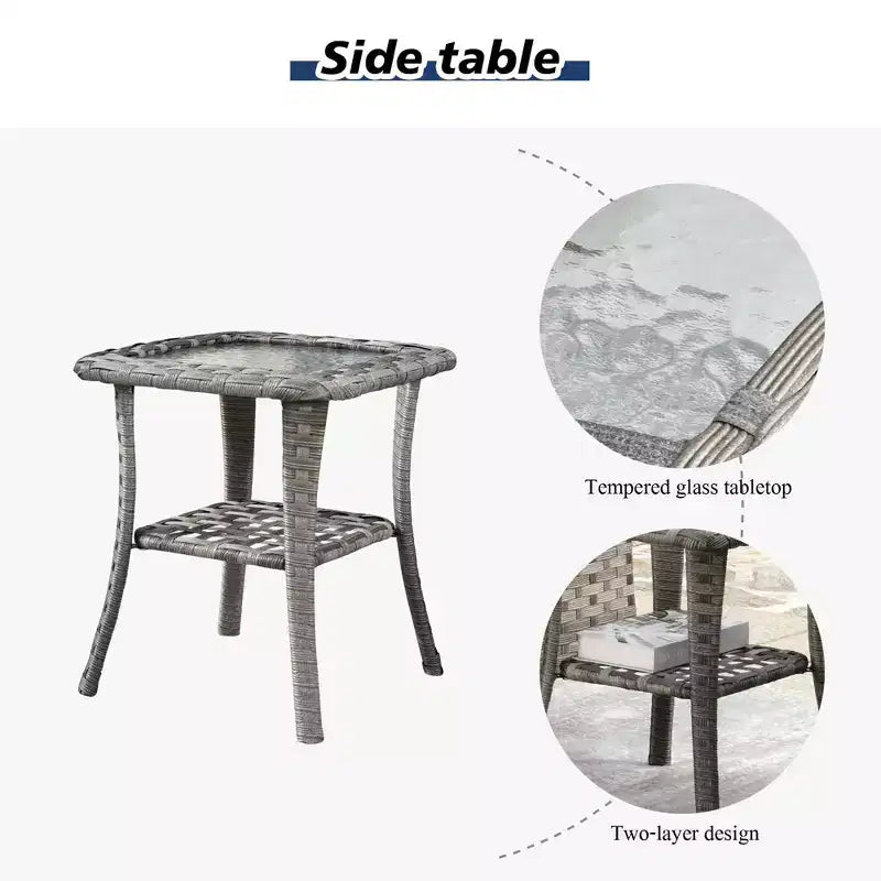 Ensemble de mobilier de patio d'extérieur en osier Marlton 9 pièces avec canapé de conversation, brasero rectangulaire, fauteuil pivotant et coussins