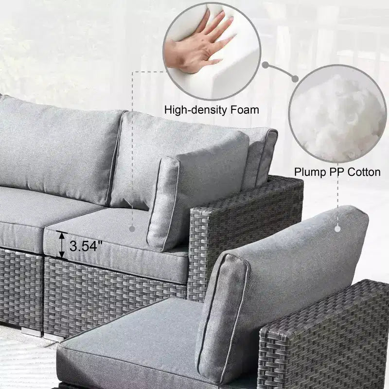Ensemble de mobilier de jardin 7 pièces en osier de Venise avec canapé sectionnel, table et coussins
