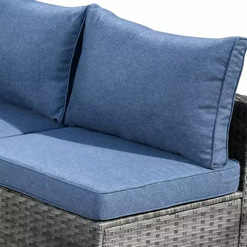 Ensemble de mobilier de patio en osier 6 pièces Venise, canapé de conversation avec foyer en métal et coussins