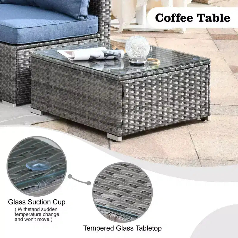 Ensemble de meubles de patio extérieur en osier 8 pièces Ovios Venice avec canapé conversationnel, foyer de rangement et coussins
