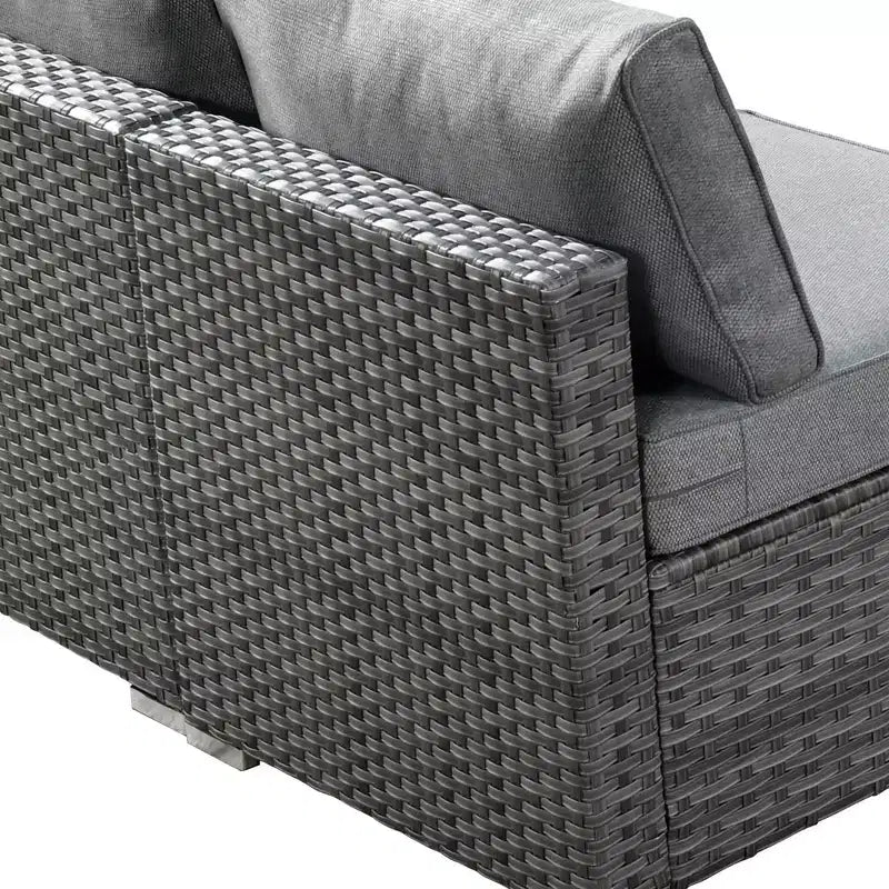 Ensemble de meubles de patio extérieur en osier 8 pièces Ovios Venice avec canapé conversationnel, foyer de rangement et coussins