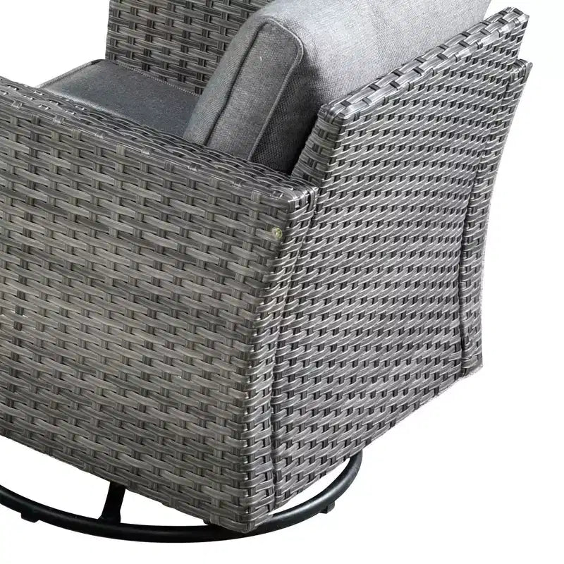Ensemble de meubles de patio d'extérieur en osier Ovios Venice 9 pièces avec foyer en métal, fauteuils pivotants et coussins