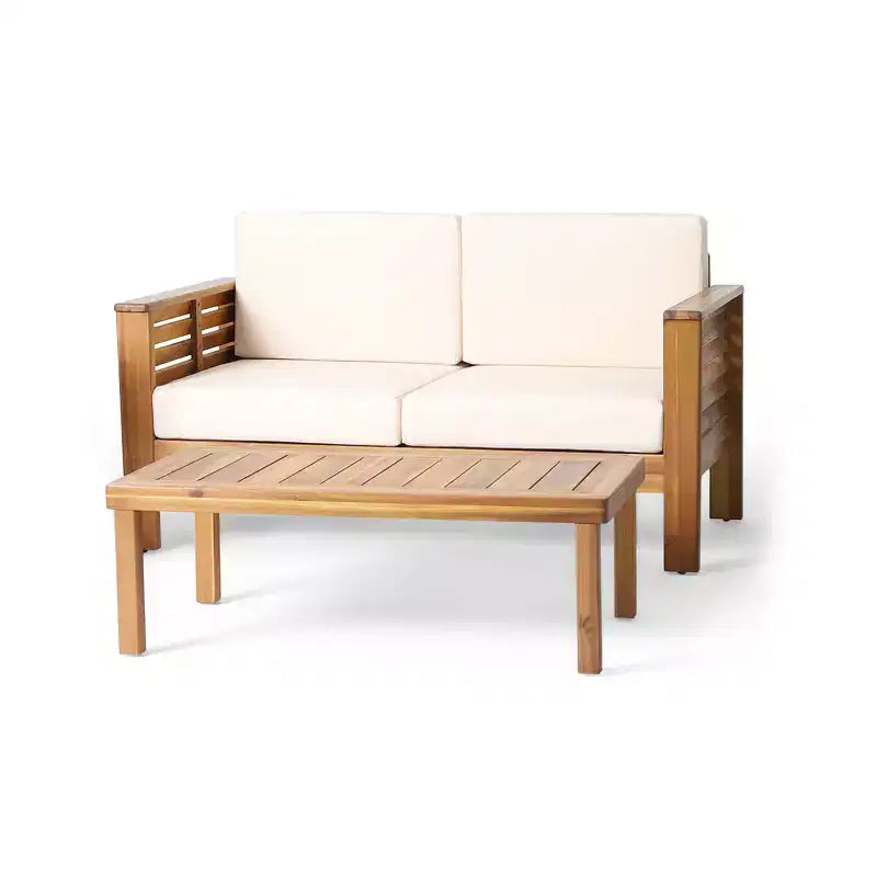 Christopher Knight Home Louver Ensemble deux pièces causeuse et table basse d'extérieur en acacia avec coussins