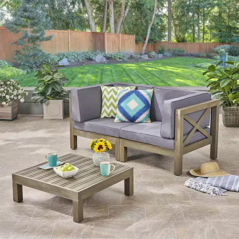 Christopher Knight Home Brava Ensemble modulable 3 pièces causeuse et table en acacia