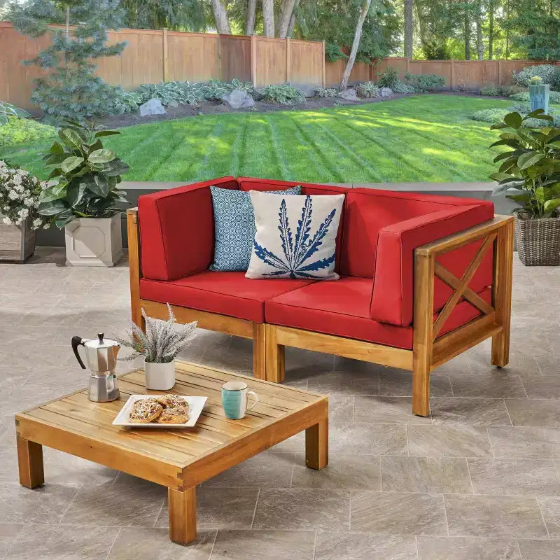 Christopher Knight Home Brava Ensemble modulable 3 pièces causeuse et table en acacia