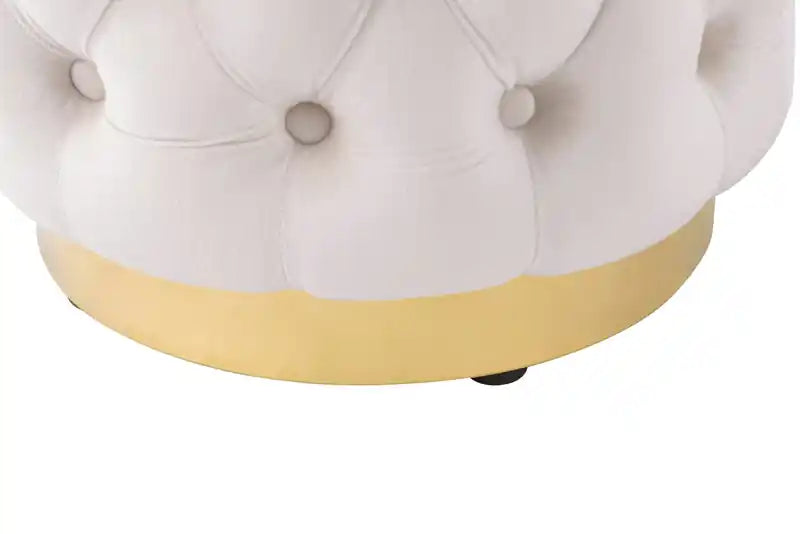 Pouf rond en tissu avec base dorée de 17 po