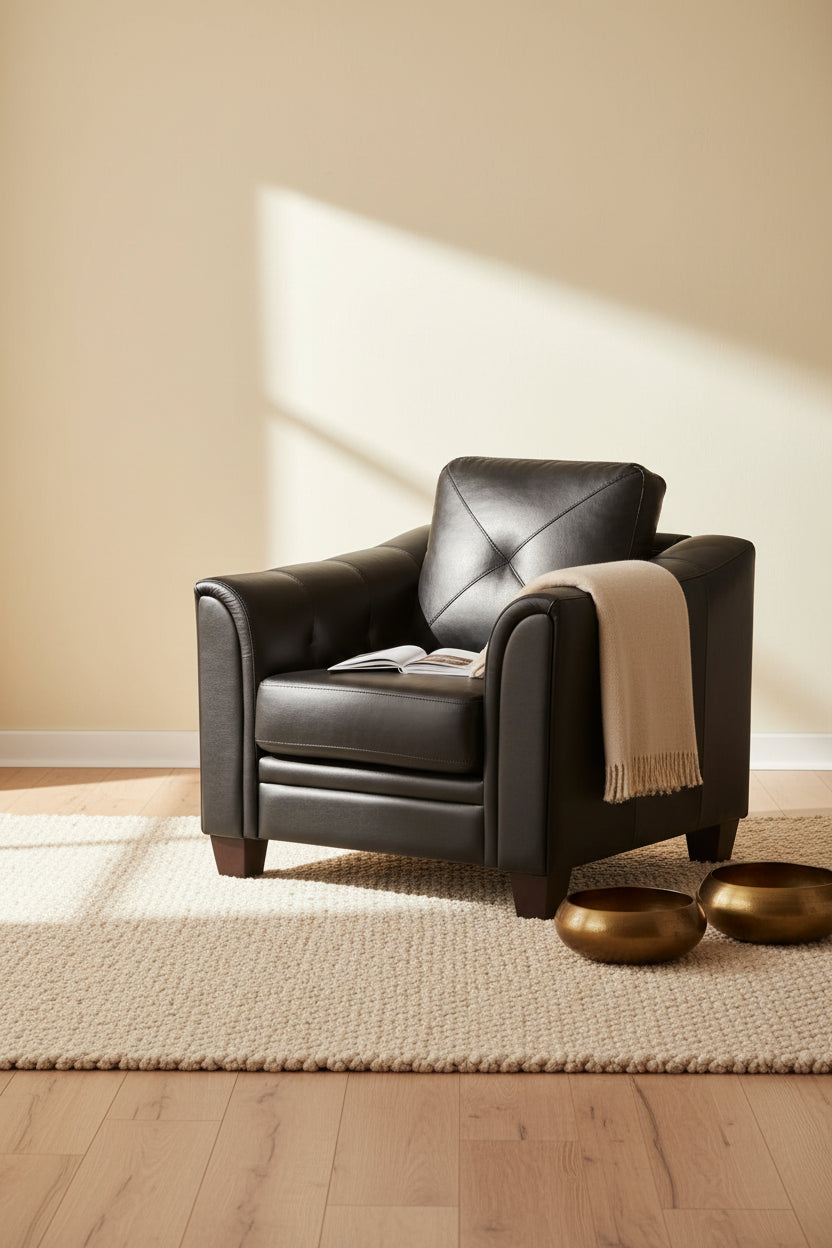 Andi 40 Leather-Look Fabric Sofa with Button Tufting