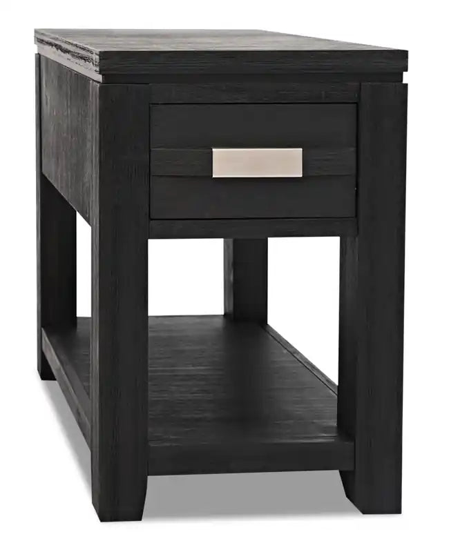 Bronx 16 Rustic Chairside Table with Storage and Shelf - Charcoal Wood