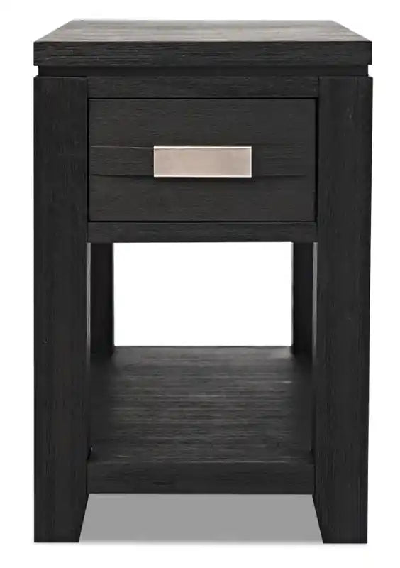 Table de chevet rustique 16" avec rangement et étagère - Bois anthracite