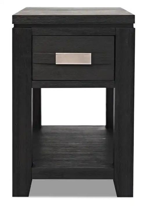 Table de chevet rustique 16" avec rangement et étagère - Bois anthracite