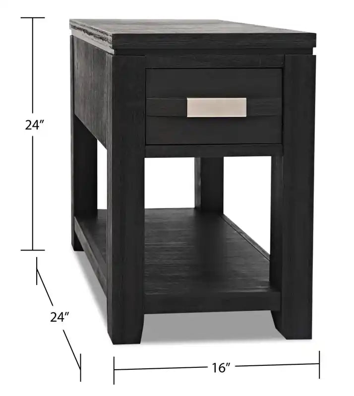 Table de chevet rustique 16" avec rangement et étagère - Bois anthracite