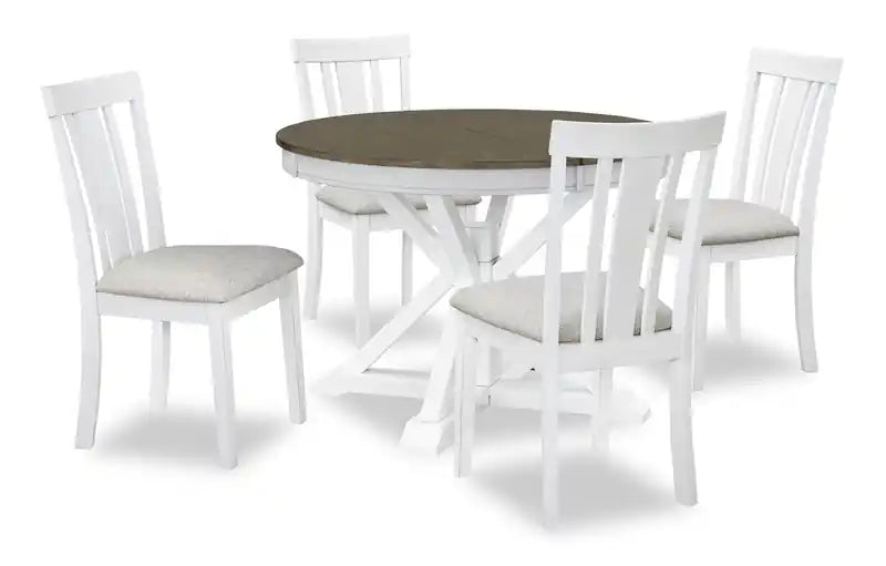 Chaise de salle à manger en tissu polyester - Blanc/Gris