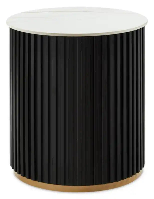 Kort & Co. Capri 20 Modern Round End Table with White Sintered Stone Top - Black and Gold