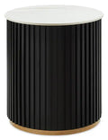 Kort & Co. Capri 20 Modern Round End Table with White Sintered Stone Top - Black and Gold