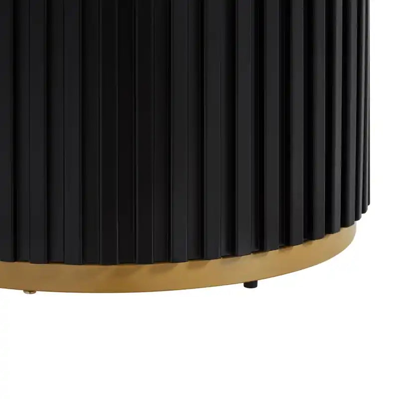 Table d'appoint ronde moderne avec plateau en pierre frittée blanche - Noir et Or