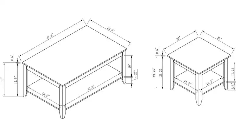 Tables basses et d'appoint avec étagère Carlton 47,5 modernes, lot de 2