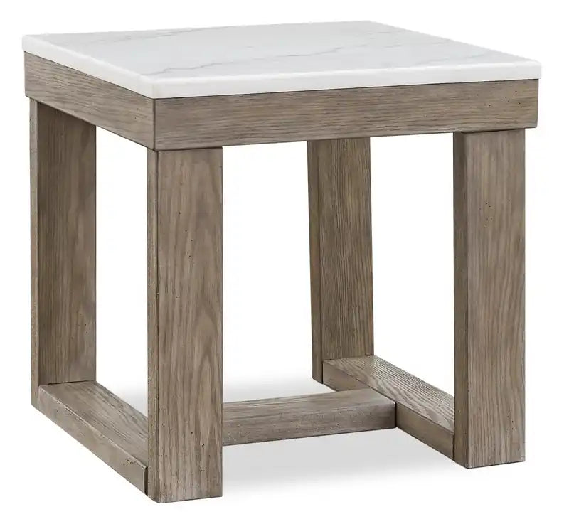 Corsa 24 Modern End Table - Marble Top with Grey Brown Wood Base