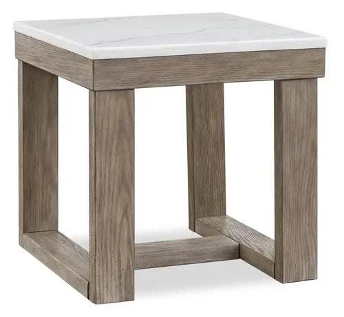 Corsa 24 Modern End Table - Marble Top with Grey Brown Wood Base