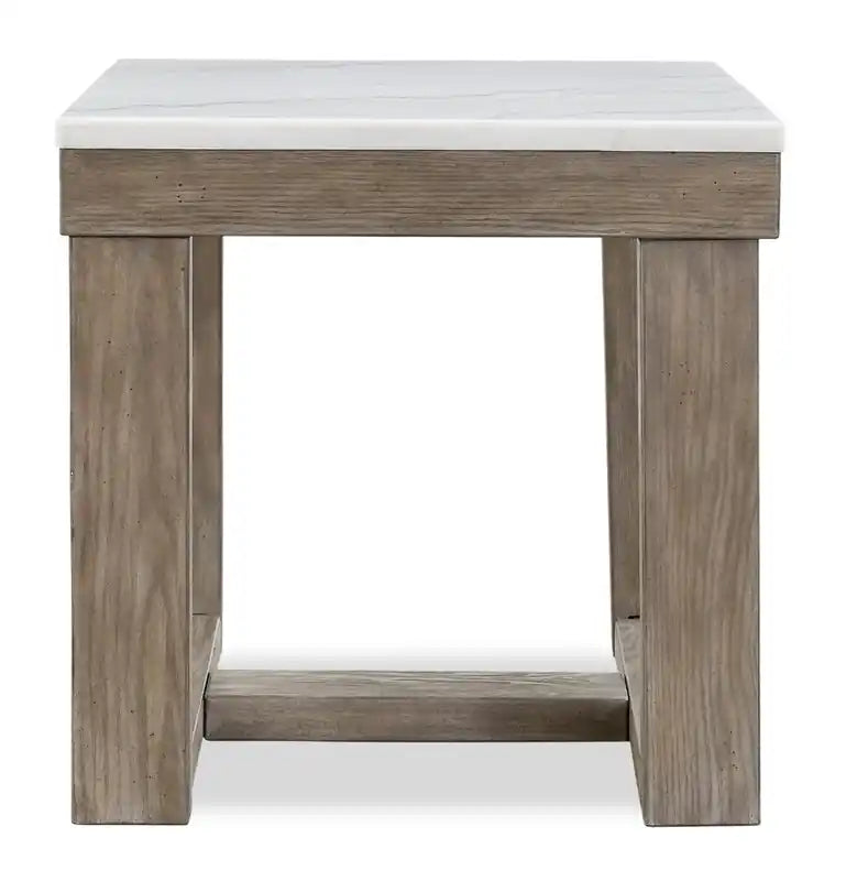 Table d'appoint moderne 24 po - Dessus en marbre avec base en bois gris brun