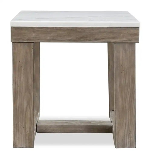 Table d'appoint moderne 24 po - Dessus en marbre avec base en bois gris brun