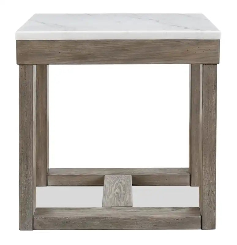 Table d'appoint moderne 24 po - Dessus en marbre avec base en bois gris brun