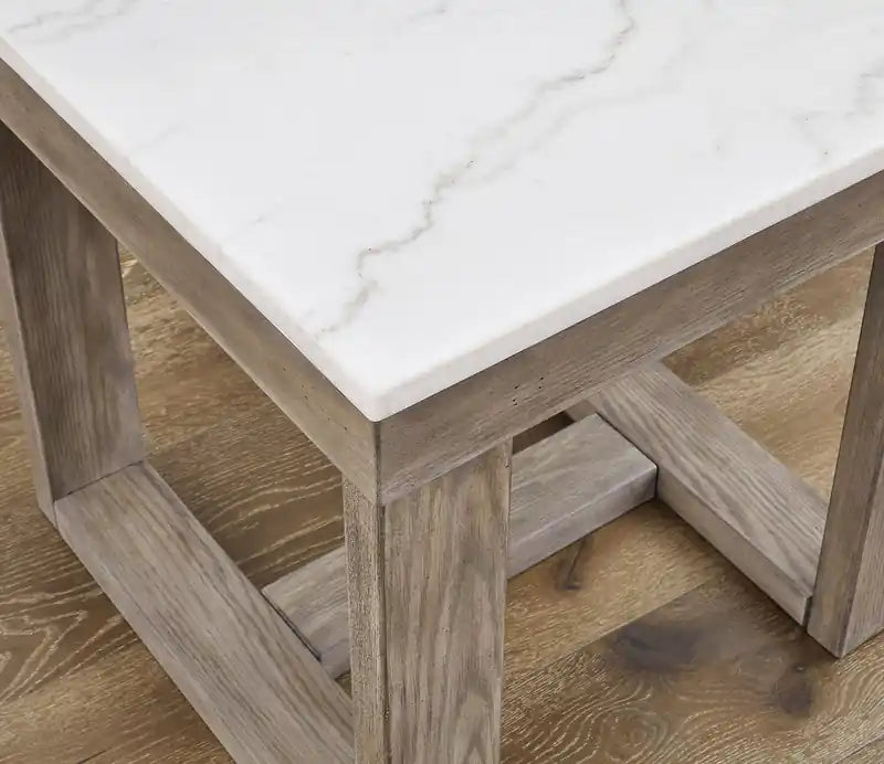 Table d'appoint moderne 24 po - Dessus en marbre avec base en bois gris brun