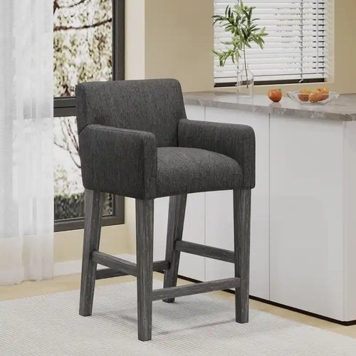 Tabouret de comptoir de 66 cm avec siège en tissu rembourré et pieds en bois massif