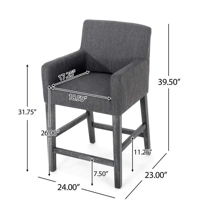 Tabouret de comptoir de 66 cm avec siège en tissu rembourré et pieds en bois massif