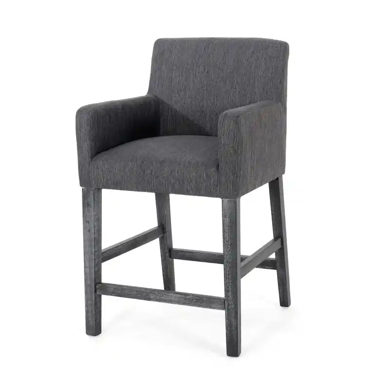 Tabouret de comptoir de 66 cm avec siège en tissu rembourré et pieds en bois massif
