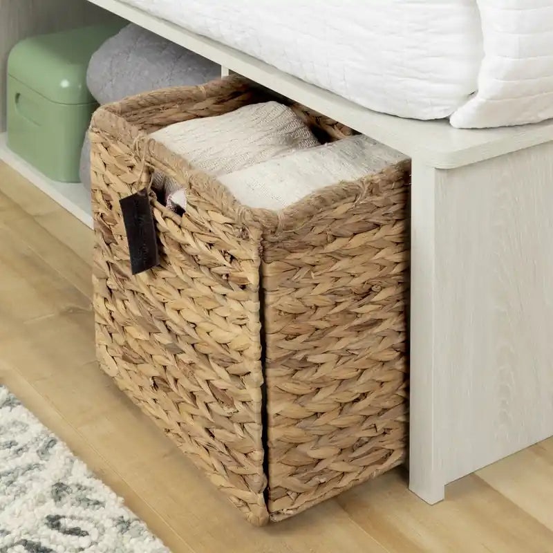Lit plateforme de rangement avec paniers en osier – Chêne Hiver