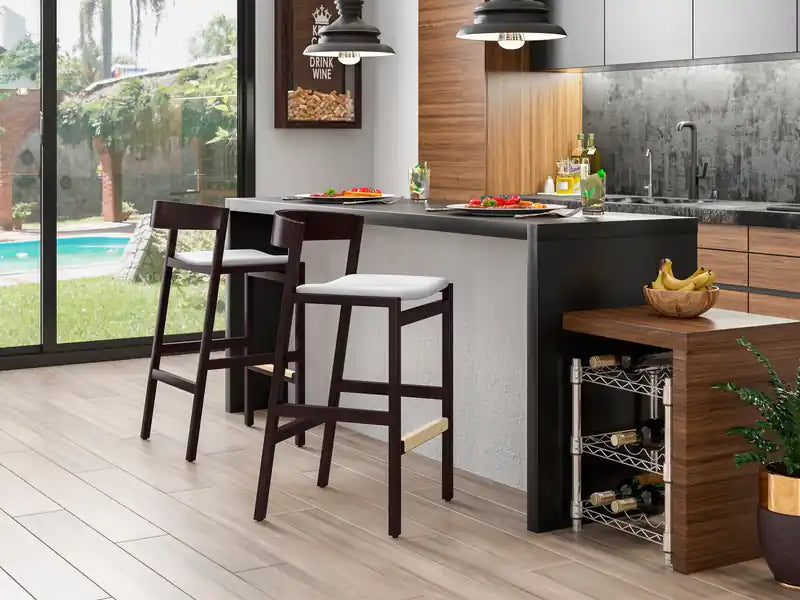 Tabouret de bar à hauteur de comptoir en bois de hêtre de 36,75 po - Noir et noyer foncé