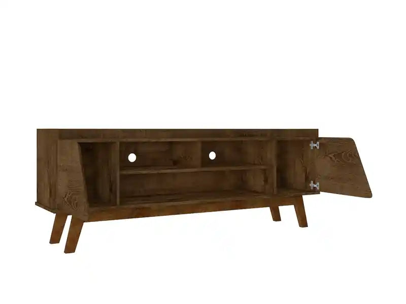 Meuble TV Mid-Century Modern 62,99 po avec pieds en bois massif - Brun rustique