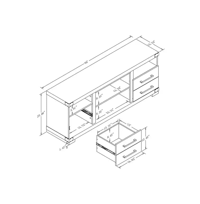Meuble TV 152 cm avec 2 tiroirs et 4 étagères