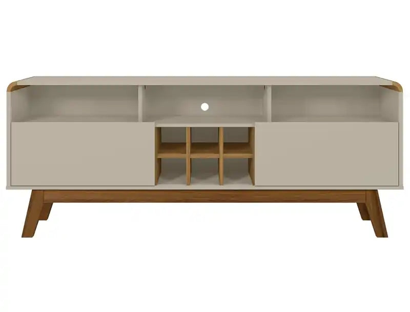 Manhattan Comfort Camberly 62.99 TV Stand with 5 Shelves & Wine Storage - Off White & Cinnamon
