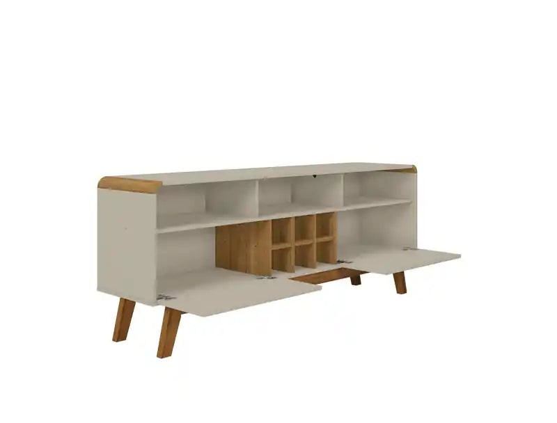 Meuble TV 62.99 avec 5 étagères et rangement à vin - Blanc cassé et Cannelle