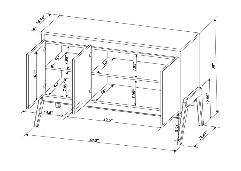 Buffet Mid-Century Modern 48,50 avec pieds en bois massif