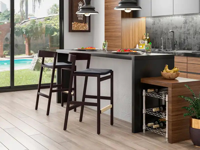 Tabouret de bar à hauteur de comptoir en bois de hêtre de 36,75 po - Noir et noyer foncé