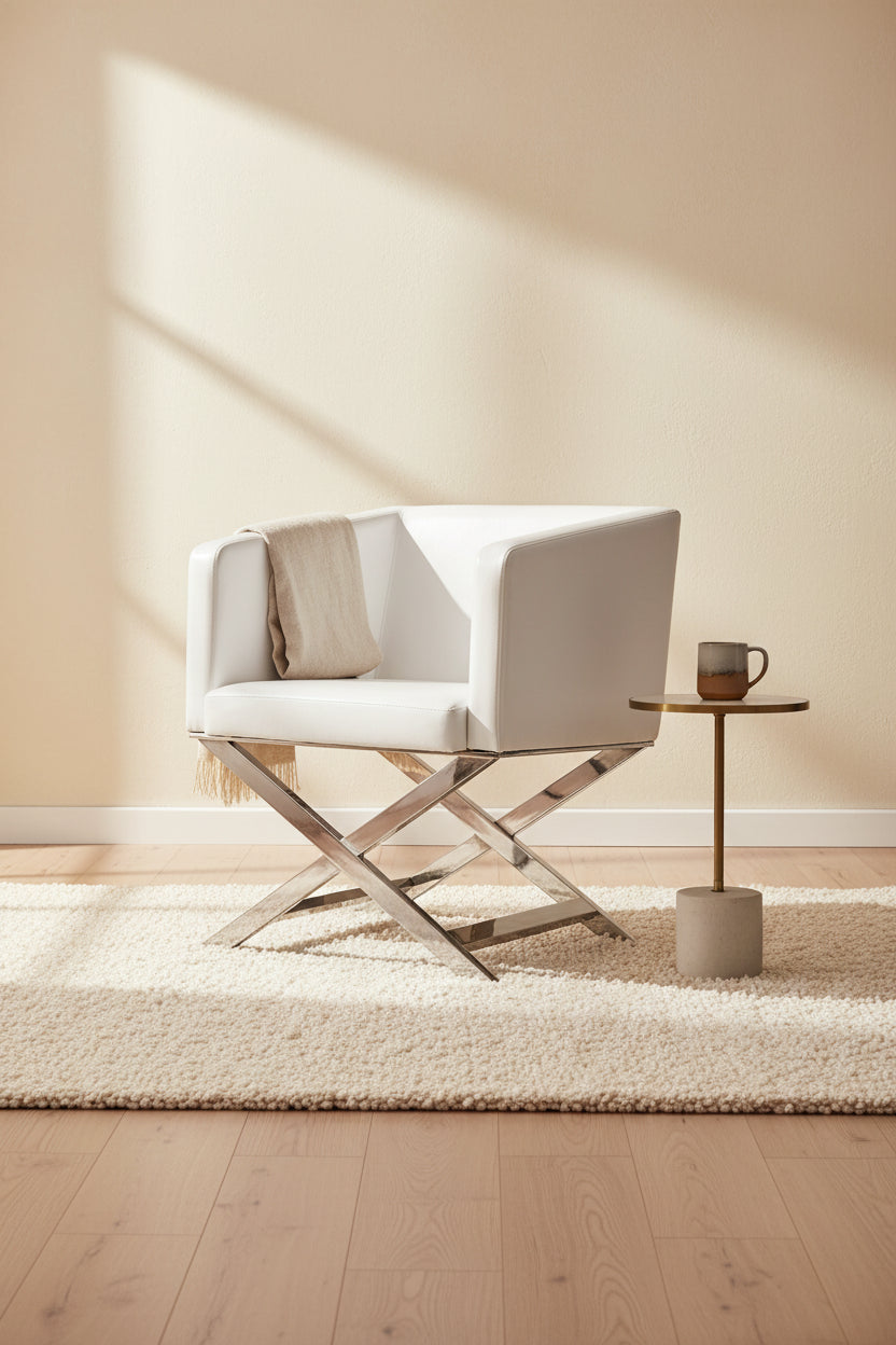Manhattan Comfort Hollywood Polished Chrome Faux Leather Lounge Accent Chair