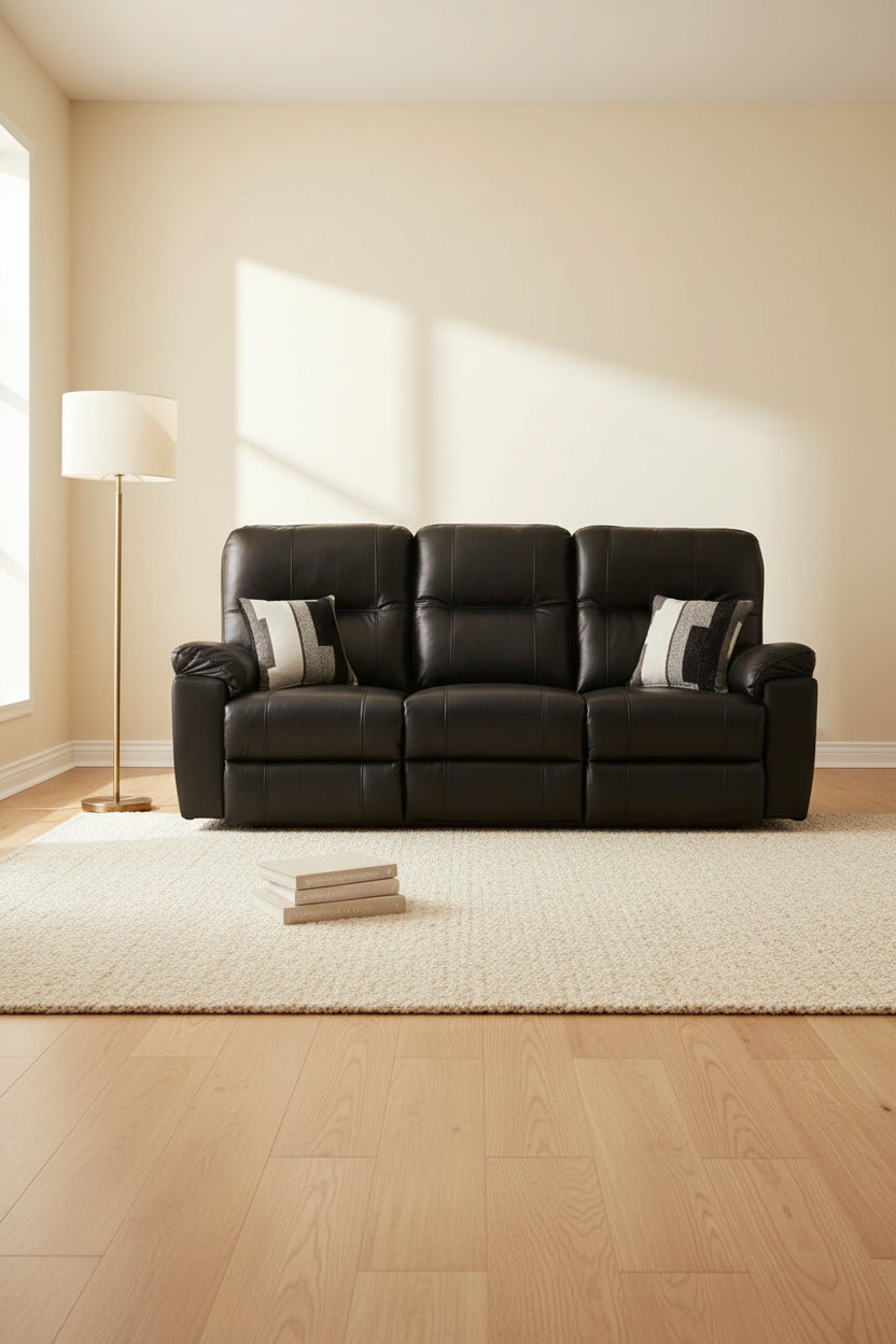Made in Canada Dawson 87 Genuine Leather Power Reclining Sofa with USB Port and Accent Pillows