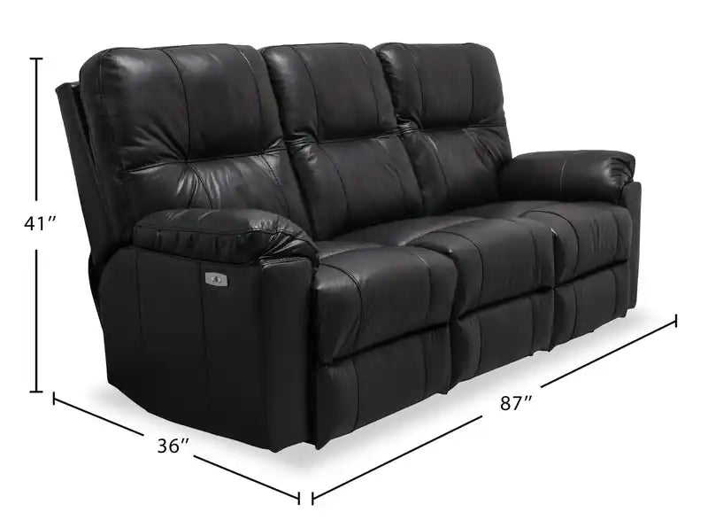 Canapé inclinable électrique en cuir véritable 87, fabriqué au Canada, avec port USB et coussins décoratifs