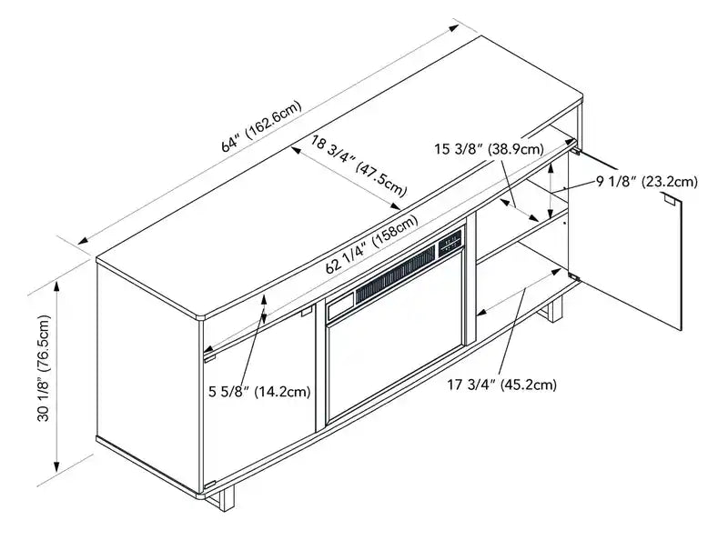 Meuble TV moderne Ignatius avec foyer électrique et rangement pour téléviseurs jusqu'à 70 pouces - Blanc