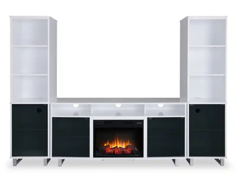 Meuble TV moderne Ignatius avec foyer électrique et rangement pour téléviseurs jusqu'à 70 pouces - Blanc