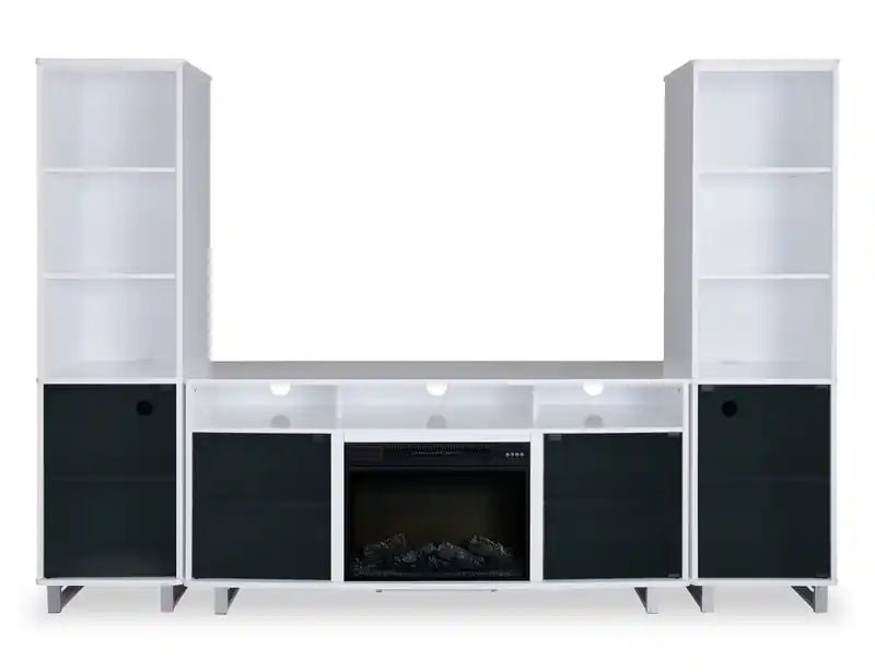 Meuble TV moderne Ignatius avec foyer électrique et rangement pour téléviseurs jusqu'à 70 pouces - Blanc